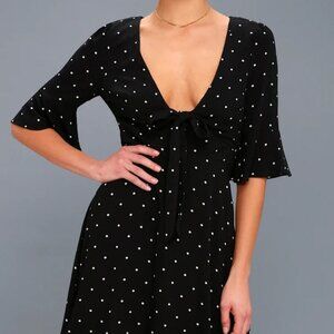 All Yours Black Polka Dot Tie-Front Dress